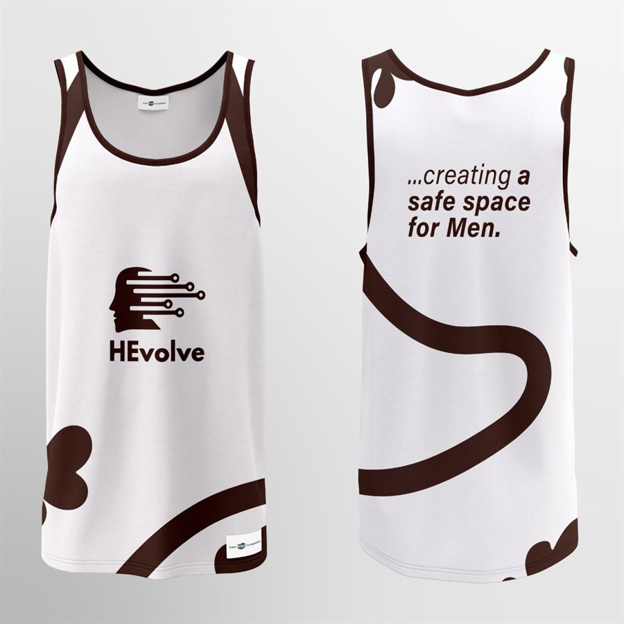 HEvolve Foundation singlet in white and peach colourways